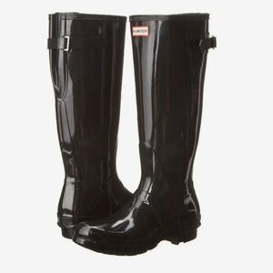 Hunter Womens Tall Glossw Black Classic Rubber Rain Boots shoes sz 7